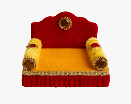 Handicraft Red & Yellow Silk Singhasan for Laddu Gopal