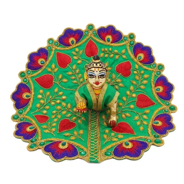 Green Designer Dress with Peacock Motif for kanha ji