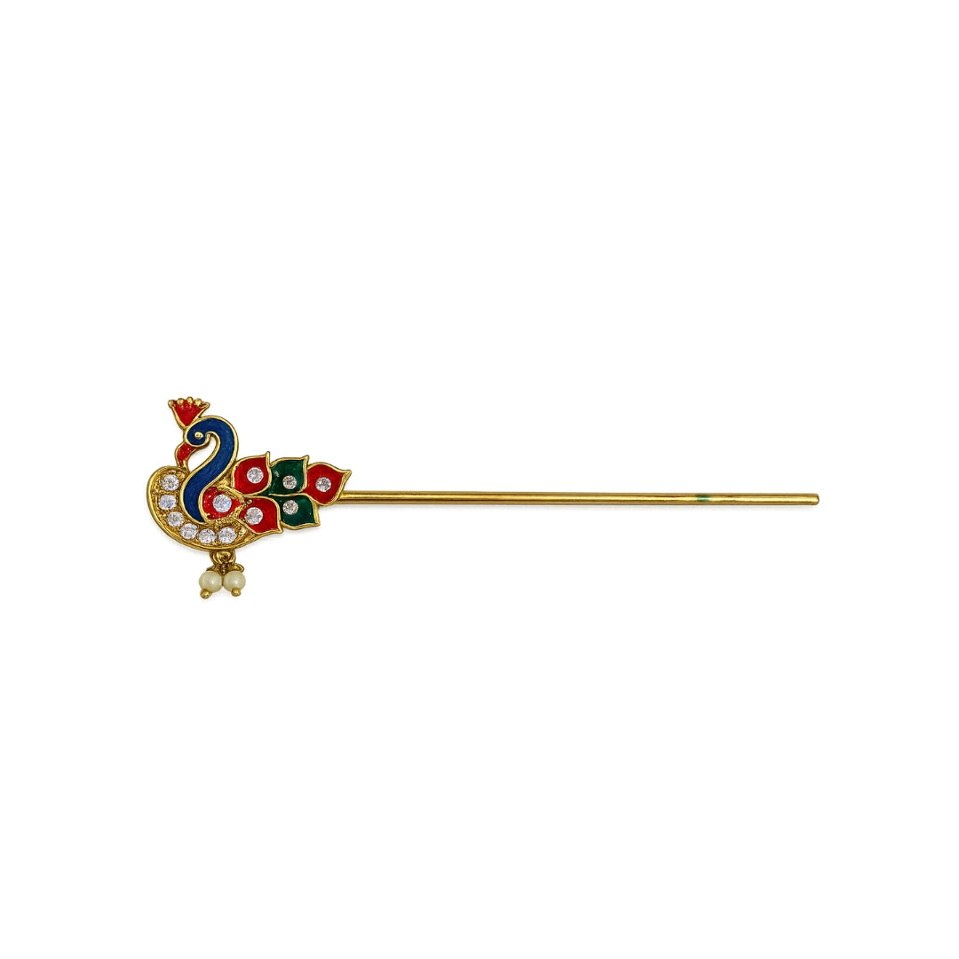 Laddu Gopal Peacock Bansuri Red Green Jarkan Coated with Beads