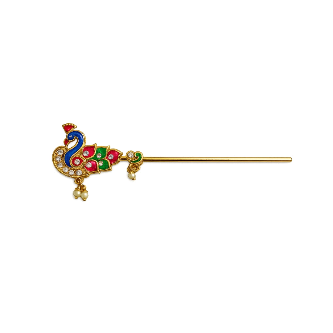 Peacock Design Bansuri Pink & Green Color Jarkan Coated with Beads for Laddu Gopal