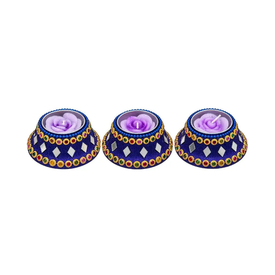 Handcrafted Decorative Royal Blue Rose Scented Floating Candles (Set of 3)