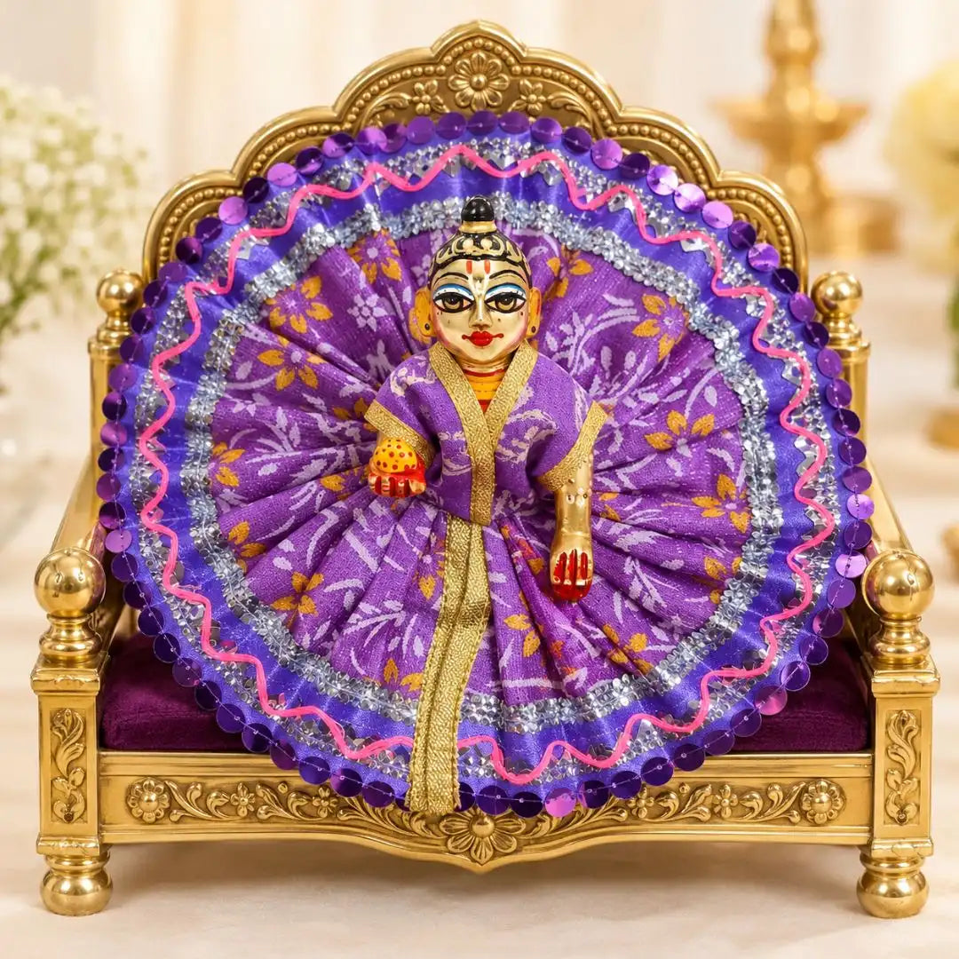 Handmade Purple Floral Fan Design Dress for Laddu Gopal - Size 3