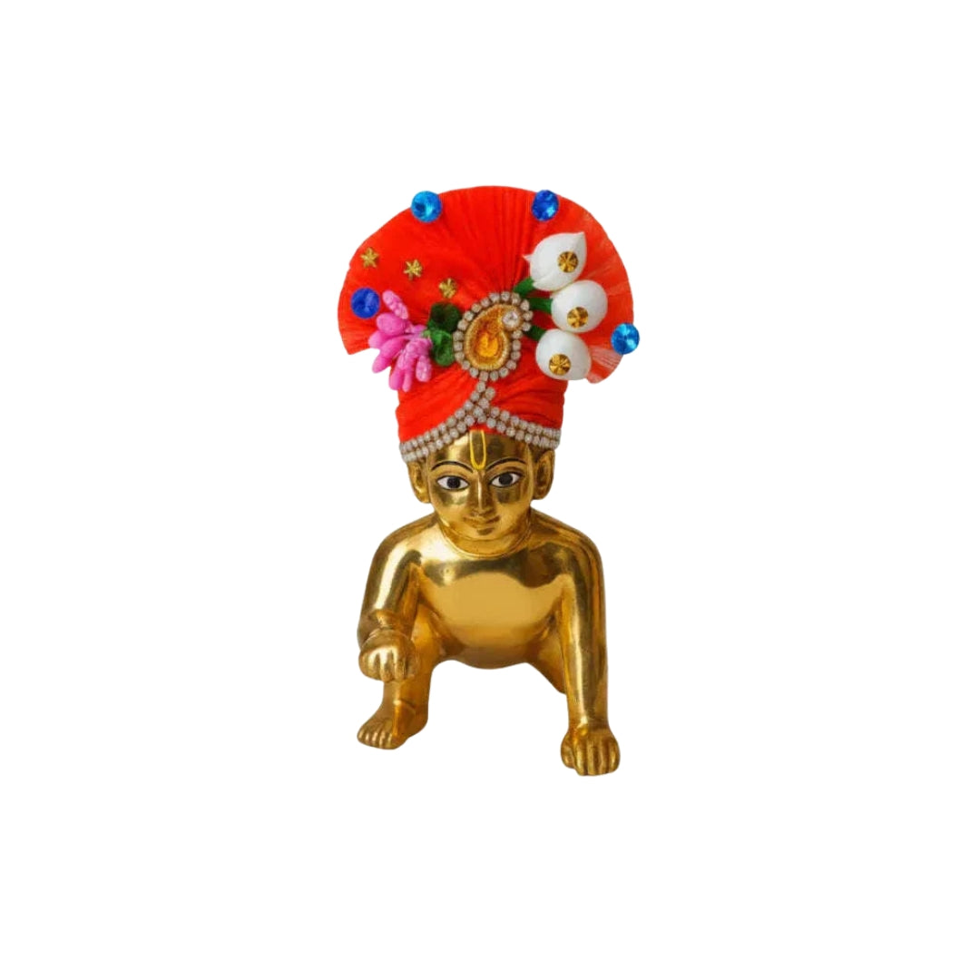 Designer Flower Work Red Turban for Gopal Ji Idol
