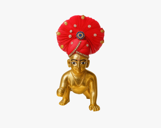 Zari and Stone Work Red Mukut for Laddu Gopal