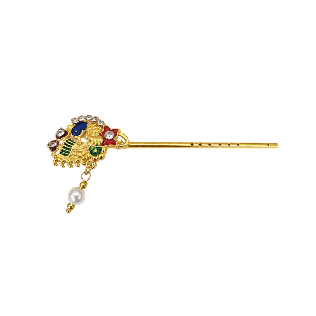 Premium Golden Red Blue Peacock Bansuri For Laddu Gopal