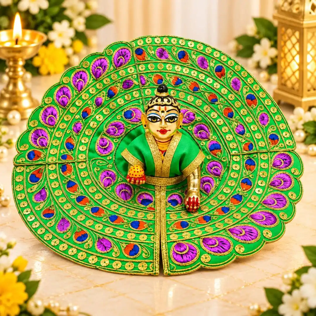Meenakari Work Green Laddu Gopal Fancy Dress