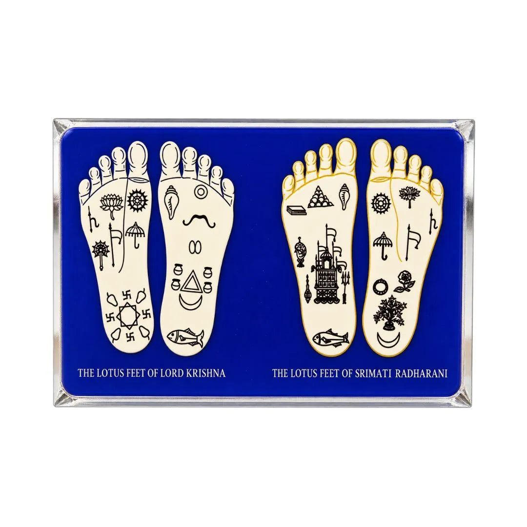 Divine Radha Krishna Lotus Feet Frame (Charan Paduka) for Home Mandir & Wealth