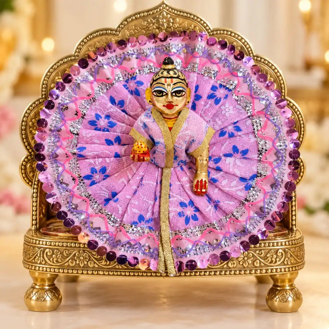Handmade Pink Floral Dress for Laddu Gopal Ji - Size No. 3