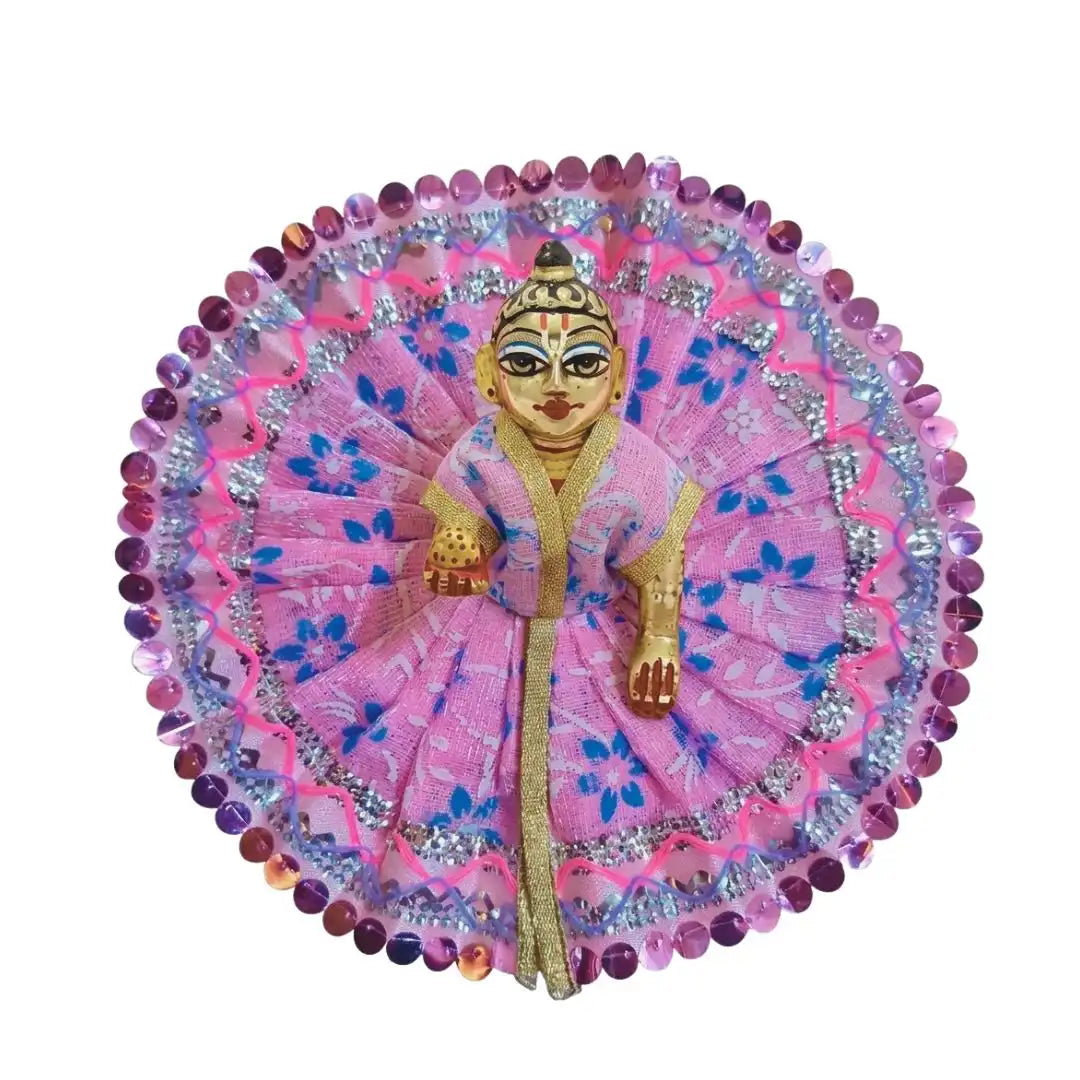 Handmade Pink Floral Dress for Laddu Gopal Ji - Size No. 3