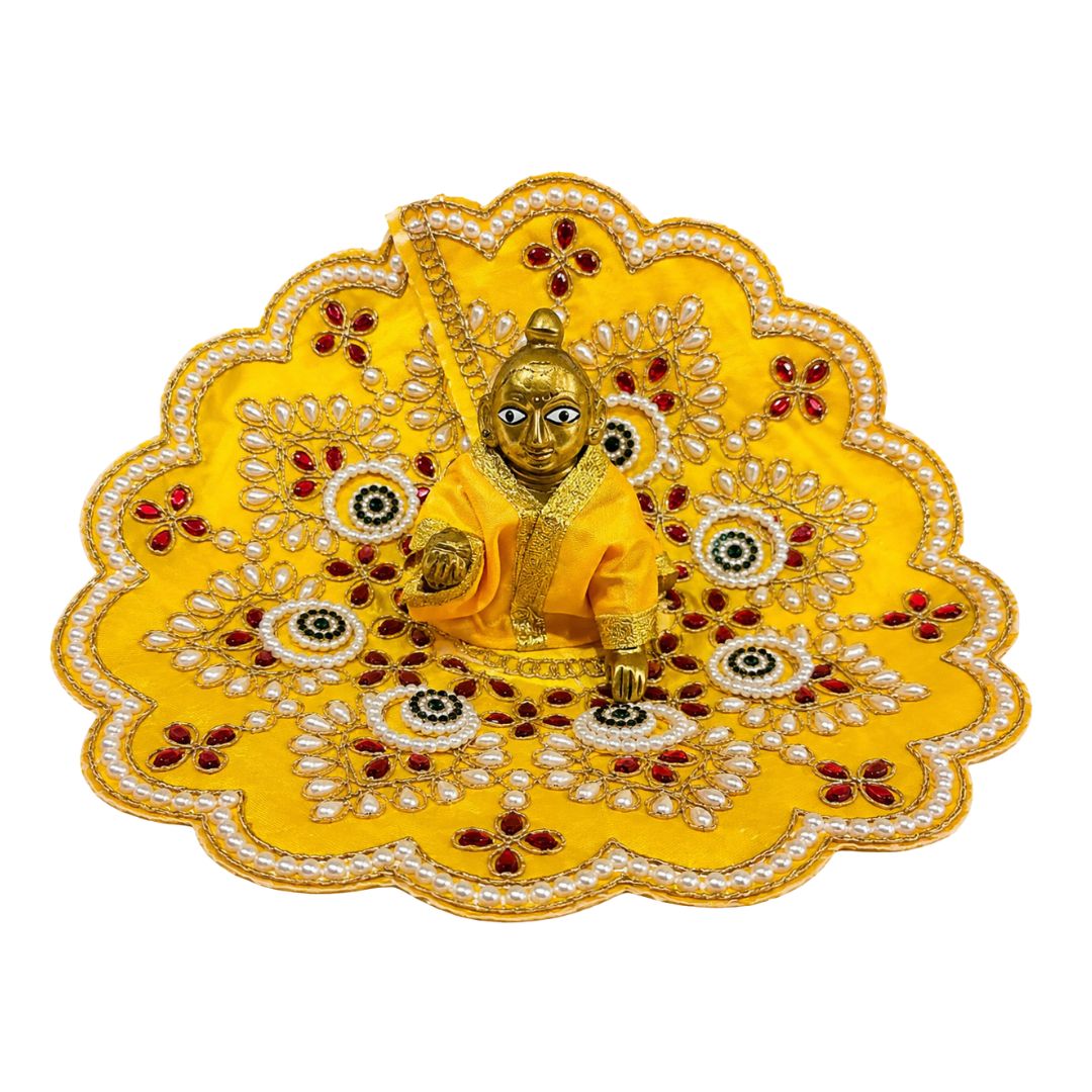 Fancy Yellow Laddu Gopal Heavy Dress with Beads Work