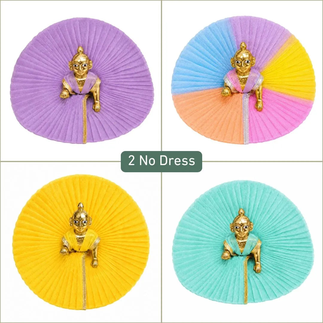 Size 2 Laddu Gopal Dress Combo (Set of 4) – Vibrant Pleated Frill Poshak