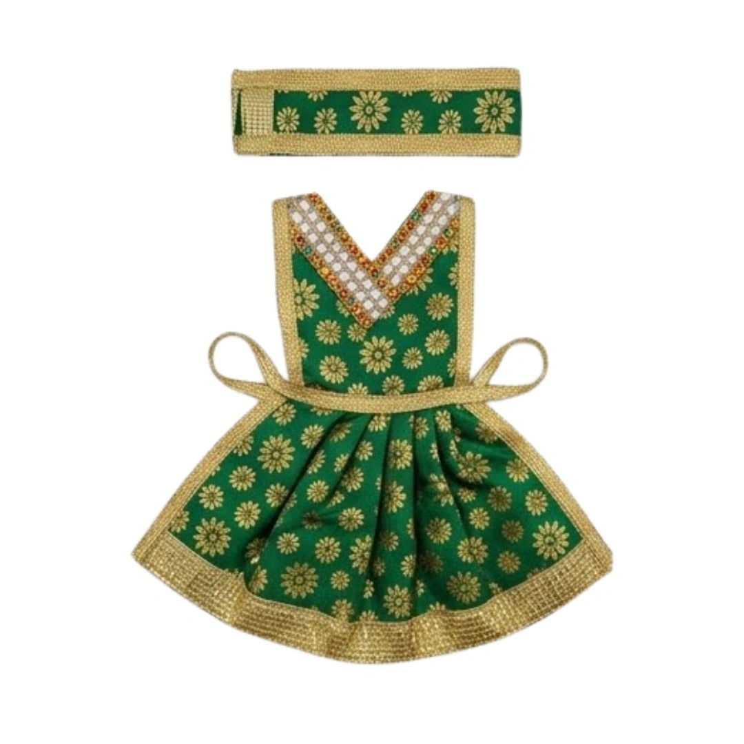Premium Handcrafted Green Mata Rani Lehenga Patka Dress Set for Navratri Pooja