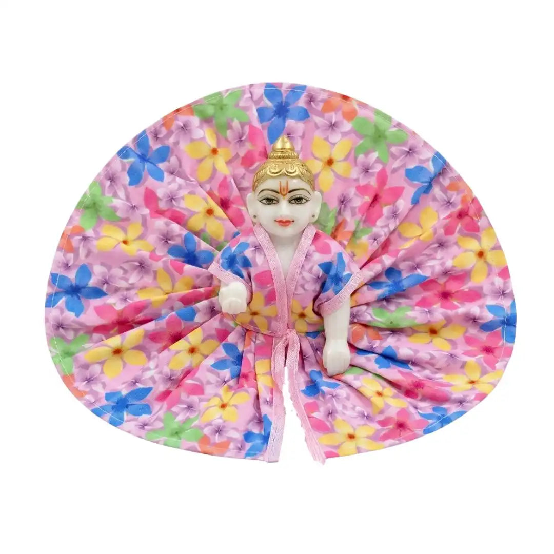 Vibrant Floral Print Laddu Gopal Cotton Poshak (Pink Base)