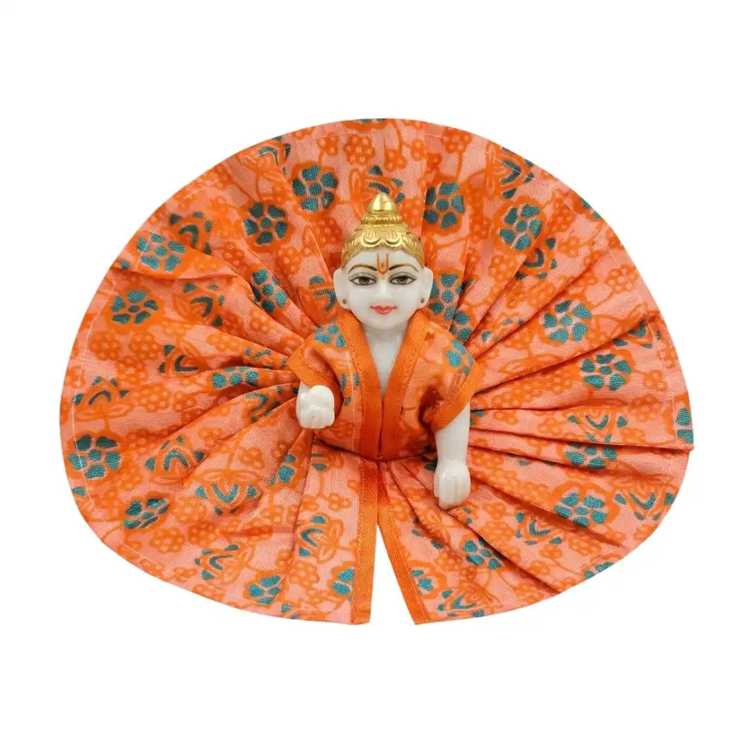 Handcrafted Orange & Blue Floral Cotton Dress for Laddu Gopal