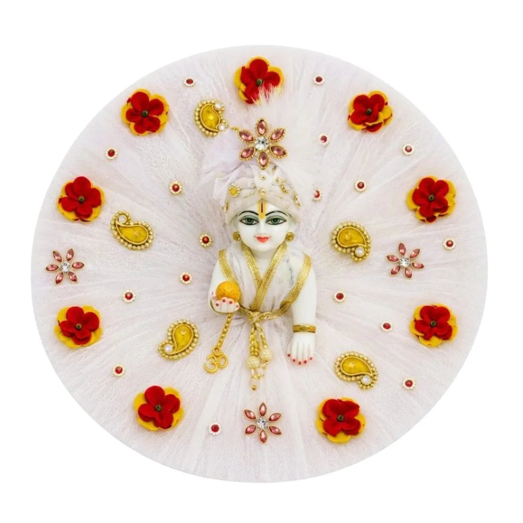 Handmade Krishna Ji Premium White Vastra with Floral Work