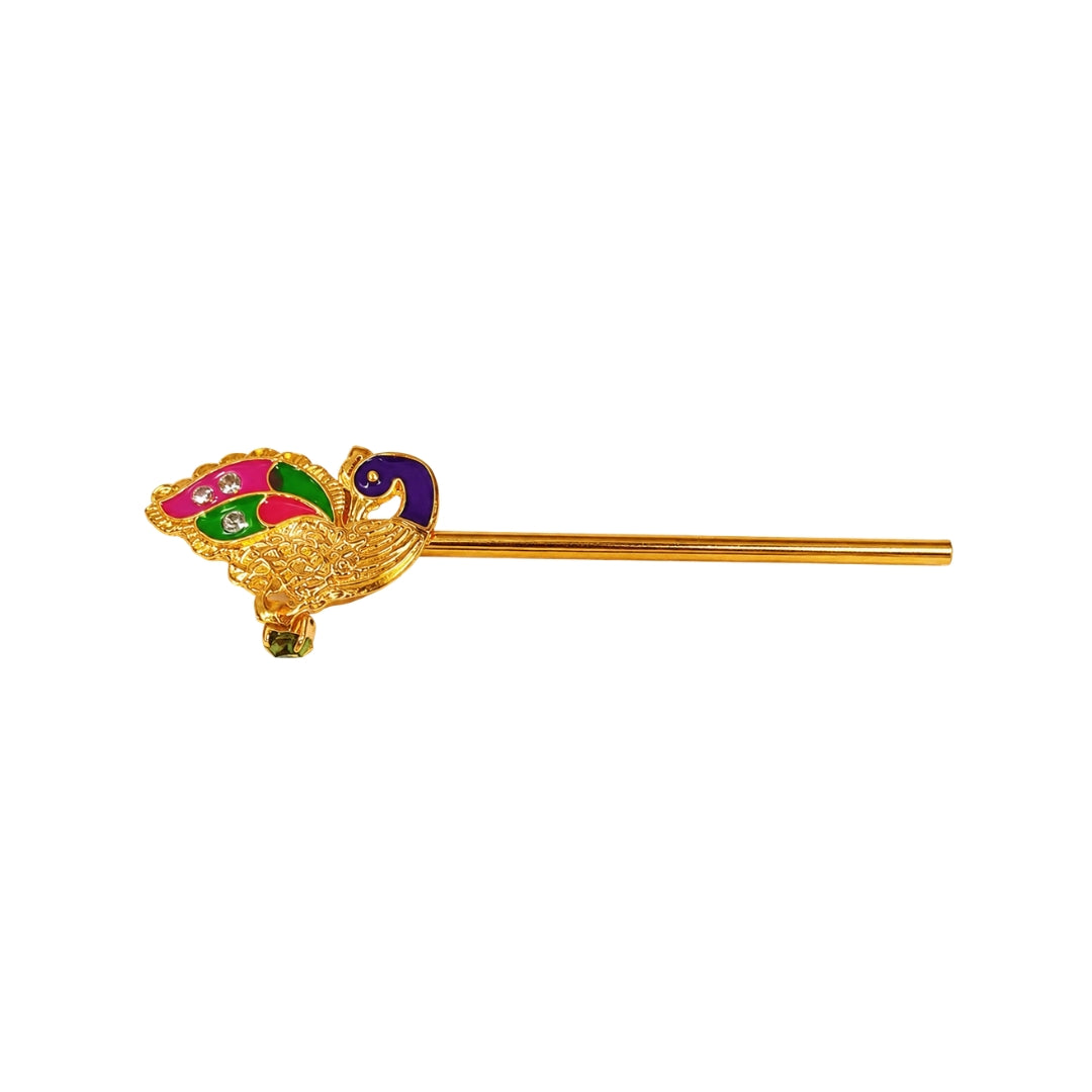 Deep Purple and Pink Jeweled Peacock Laddu Gopal Bansuri - Golden Deity Flute