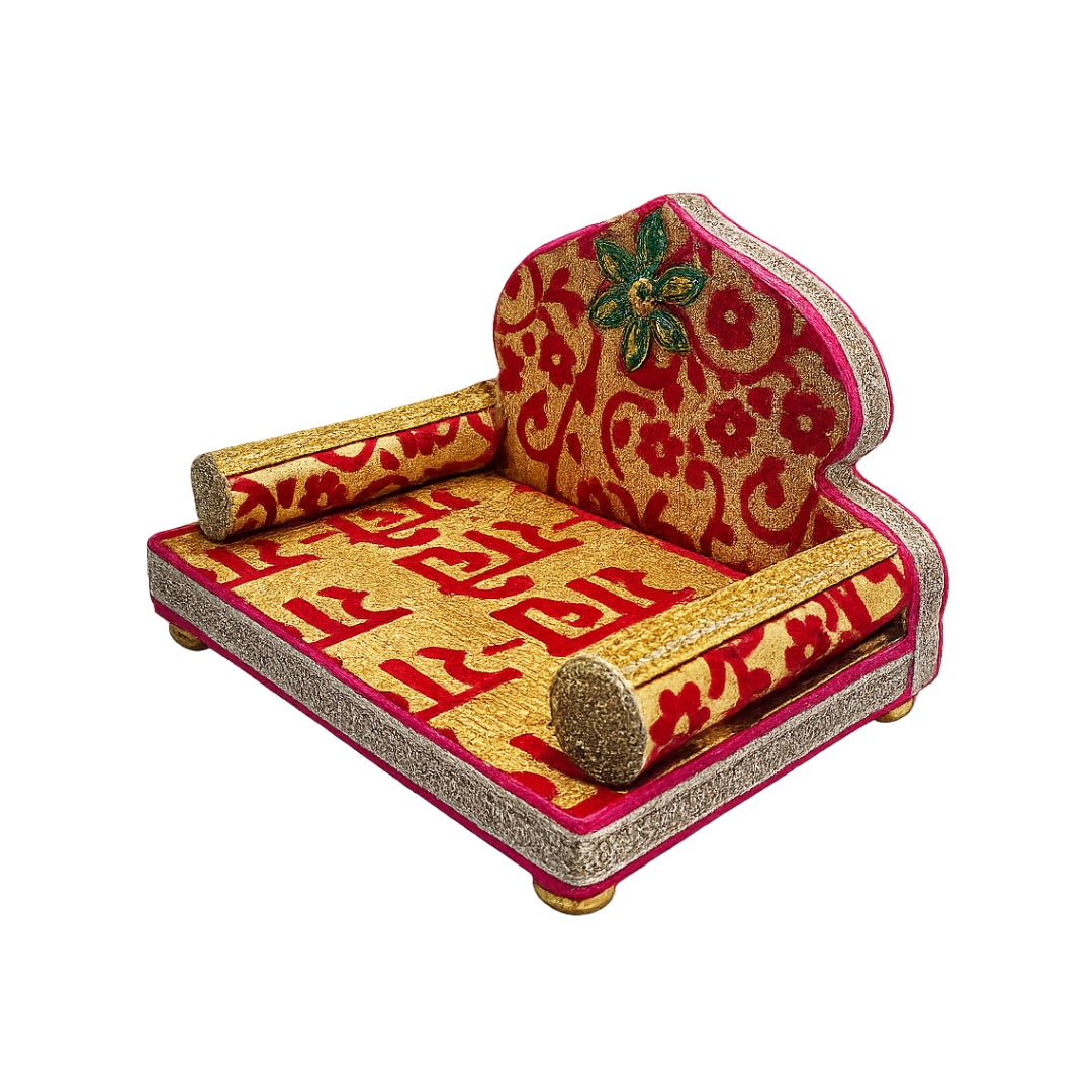 Traditional Red Color Radhey Printed Singhasan for Laddu Gopal