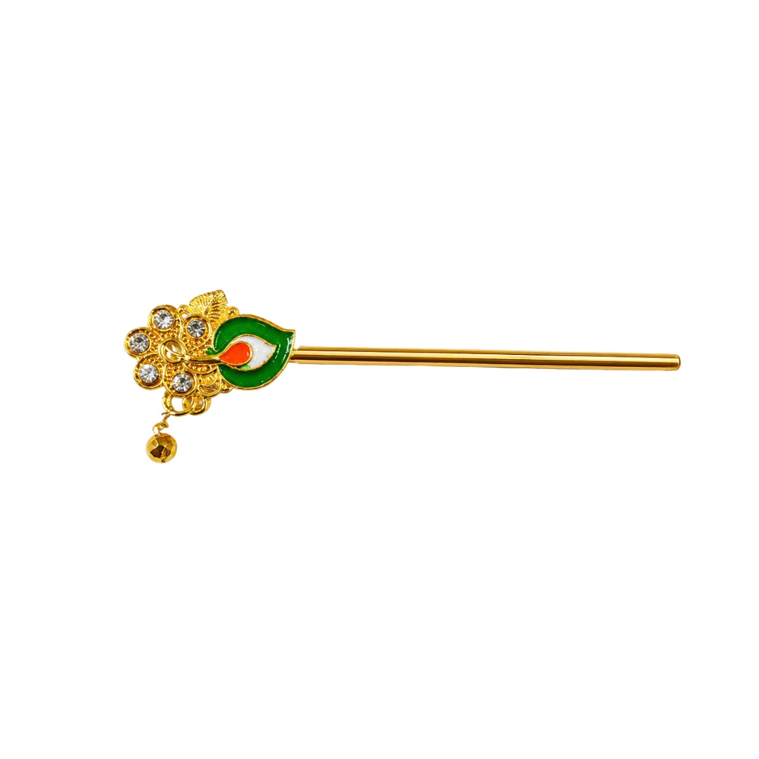 Premium Tricolor Green Orange White Gold Bansuri for Laddu Gopal