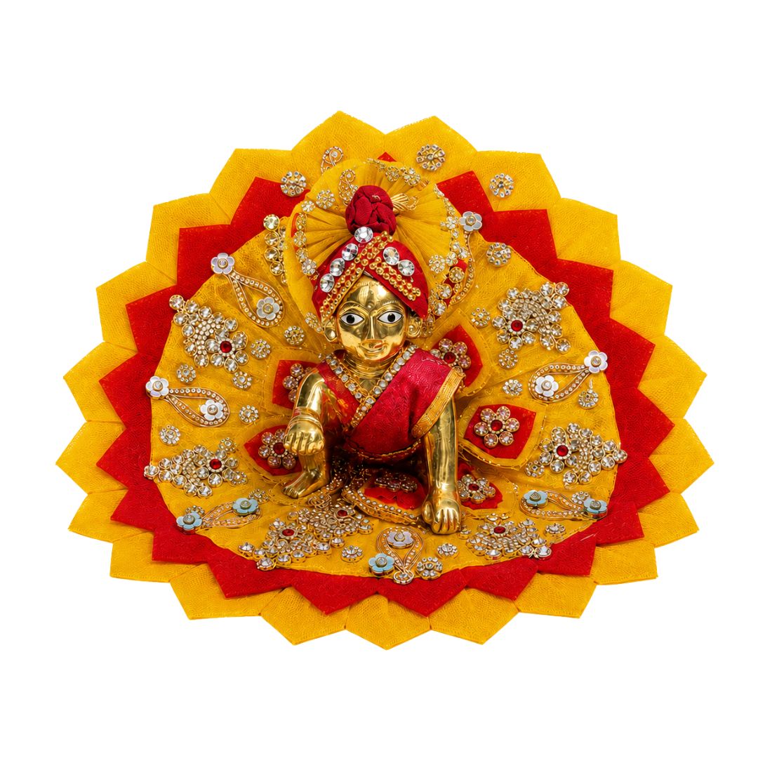 Fancy Yellow Red Heavy Laddu Gopal Dress with Pagadi (Size 1,2,4,5,6)