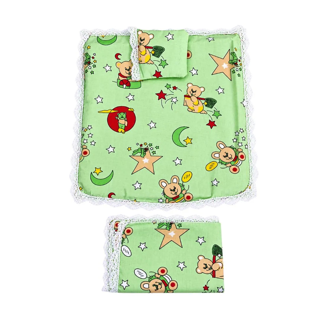 Cute Cartoon Print Soft Cotton Laddu Gopal Bed Sheet Set with Pillow & Chadar (10x12 Inch)