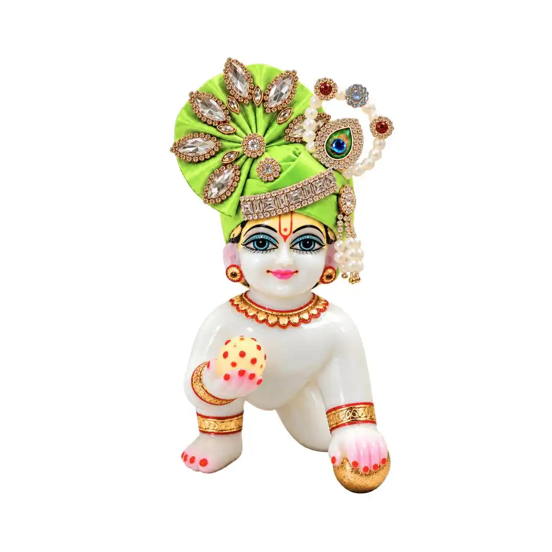 Premium Feather Design with Stone and Beads Decorated Green Laddu Gopal Mukut