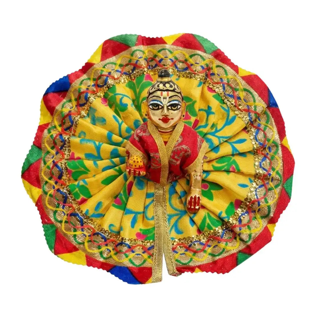 Handmade Yellow Floral Print Red Green Fancy Dress for Laddu Gopal