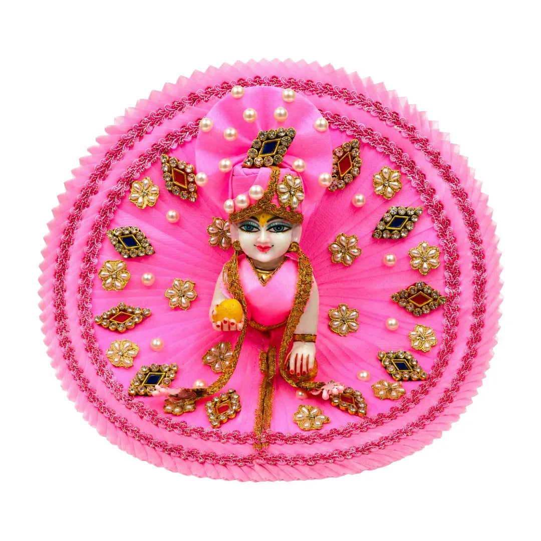 Premium Pink Designer Laddu Gopal Dress with Stone & Pearl Work