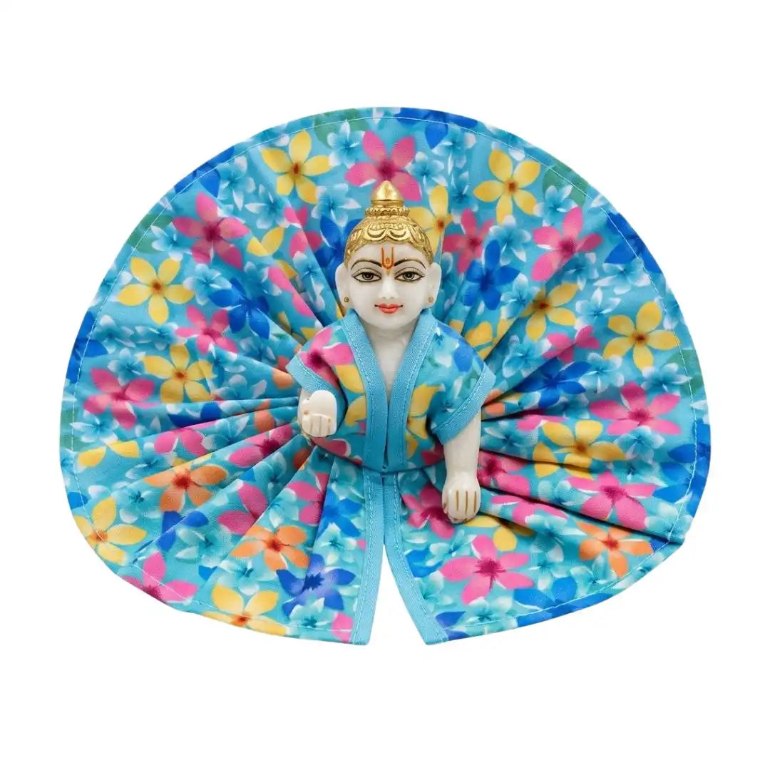 Vibrant Floral Print Laddu Gopal Dress - Sky Blue Poshak