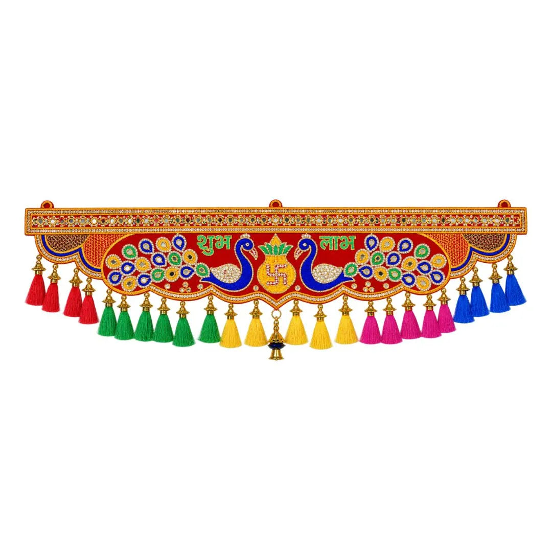 Handcrafted Peacock & Shubh Labh Diwali Toran with Vibrant Tassels