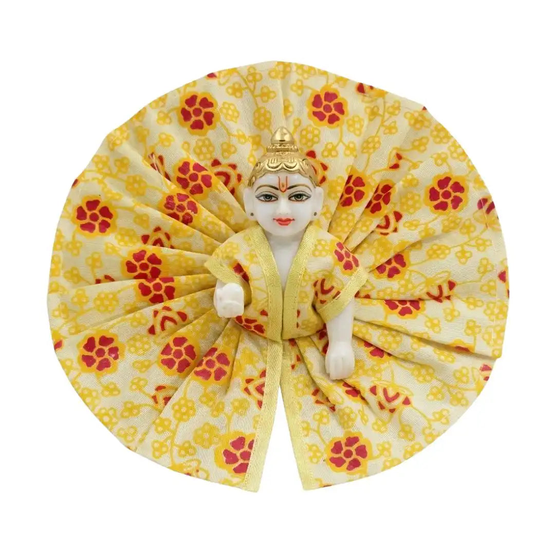 Yellow Floral Printed Cotton Dress for Laddu Gopal (Poshak)