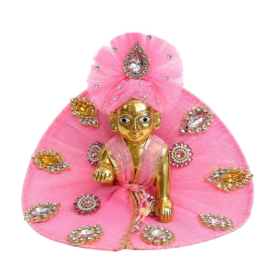Fancy Pink Heavy Laddu Gopal Dress with Pagdi | Stone Work Kanha Ji Poshak