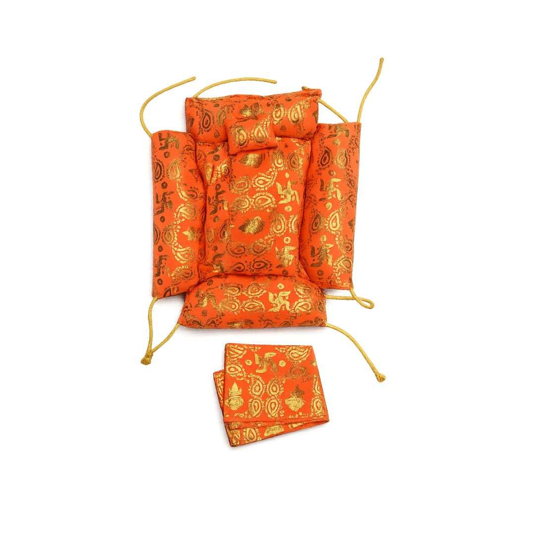 Laddu Gopal Adjustable Orange Bistar Set with Pillow and Chadar