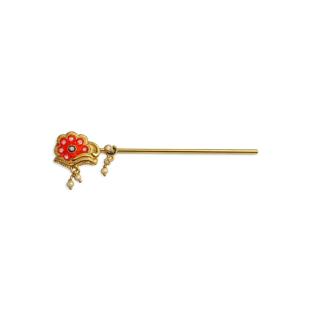 Beautiful Orange Color Jarkan Coated with Beads Bansuri for Laddu Gopal