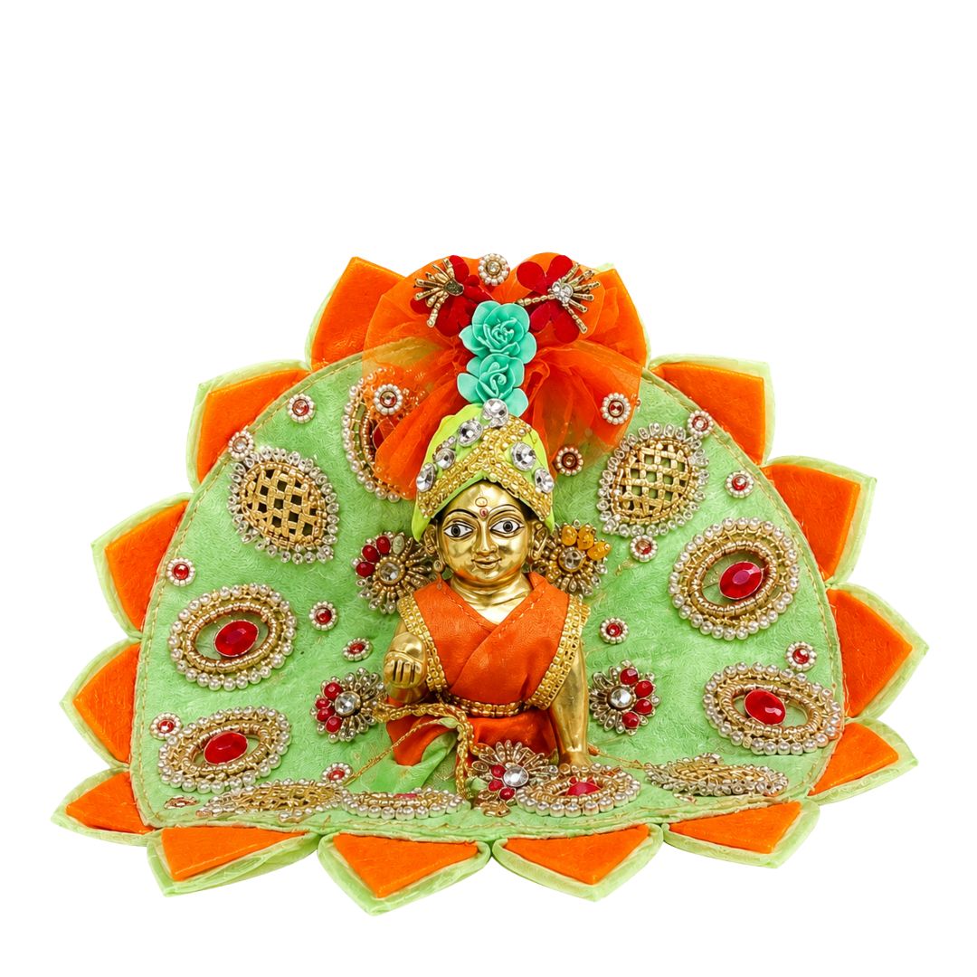 Premium Pista Green Orange Heavy Laddu Gopal Dress with Pagadi (Size 2 to 6 )