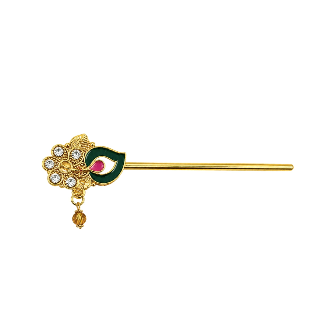 Elegant Dark Green and Pink Enamel Gold Bansuri for Kanha Ji