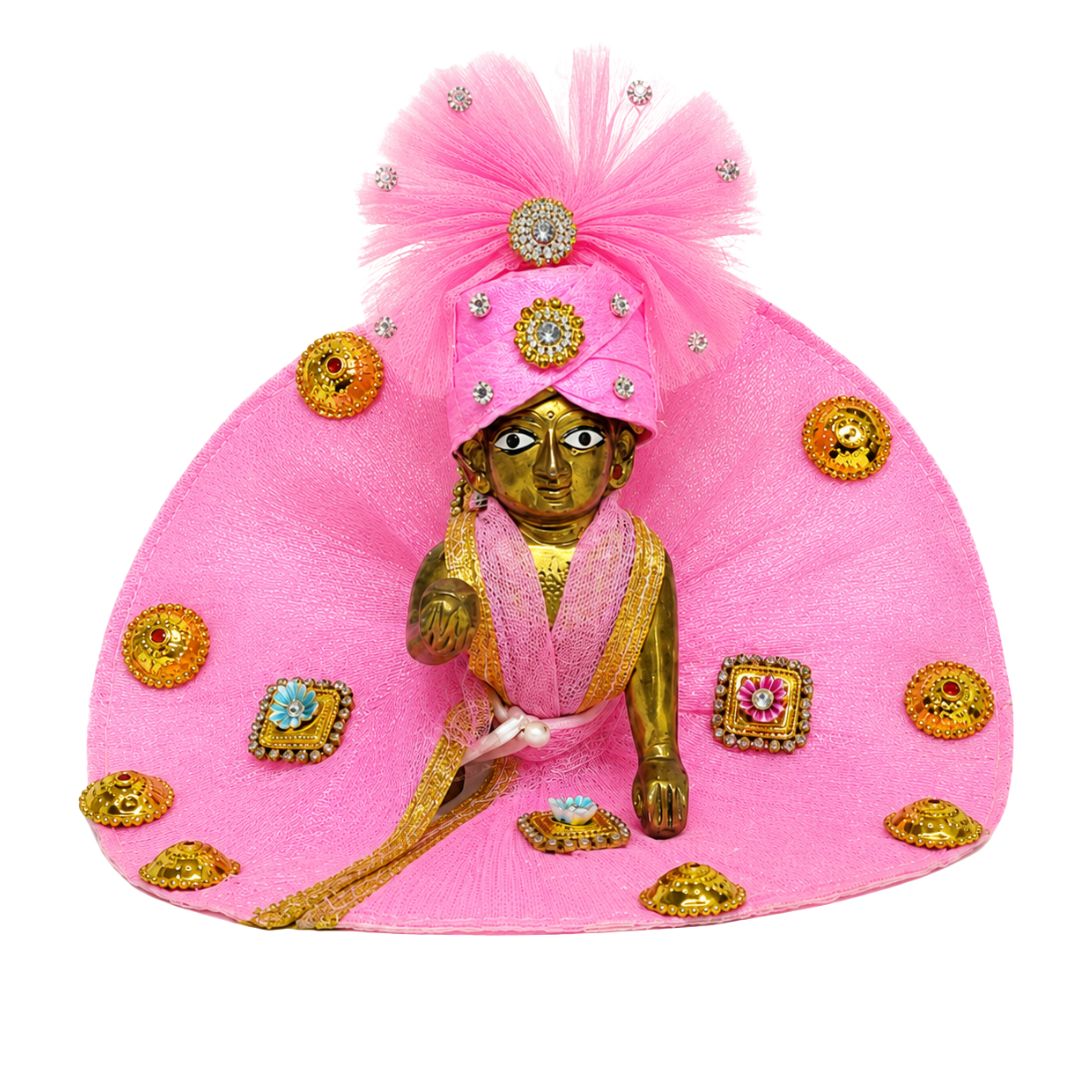 Premium Pink Heavy Laddu Gopal Dress with Pagdi Mukut