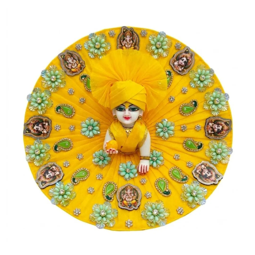 Premium Yellow Heavy Laddu Gopal Dress with Pagadi