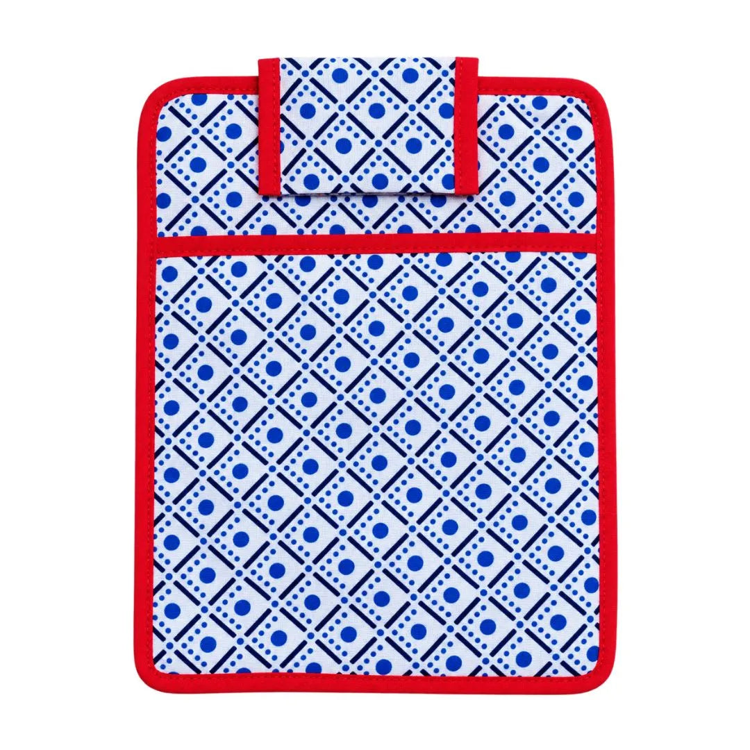 Blue Geometric Print Soft Cotton Pocket Bister with Pillow - Red Border (6×8 Inch)
