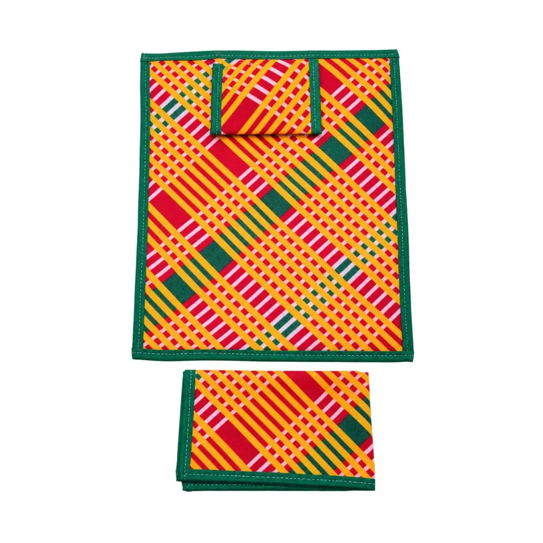 Cotton Red Yellow Green Cross-Checkered Bedsheet Set with Pillow & Chadar (6×8 Inch)