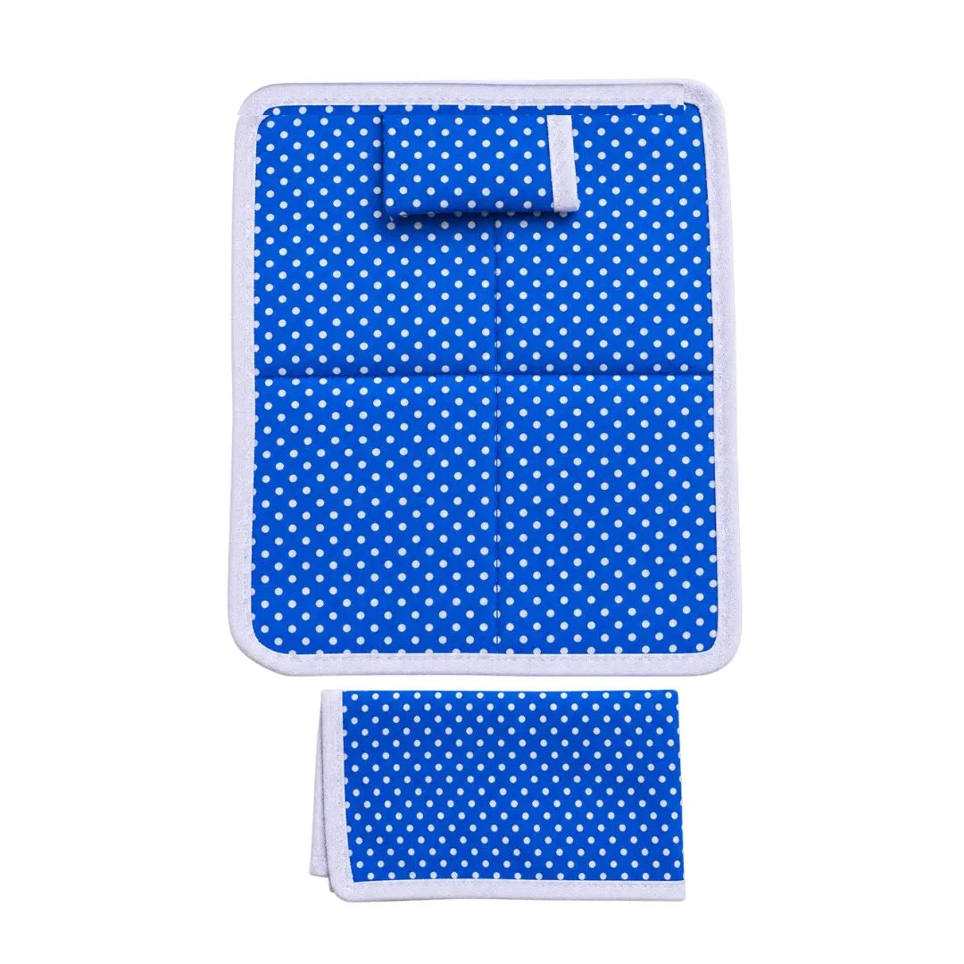 Soft Cotton Laddu Gopal Bedsheet Set - Blue Polka Dot Design with Pillow & Chadar (6×8 Inch)