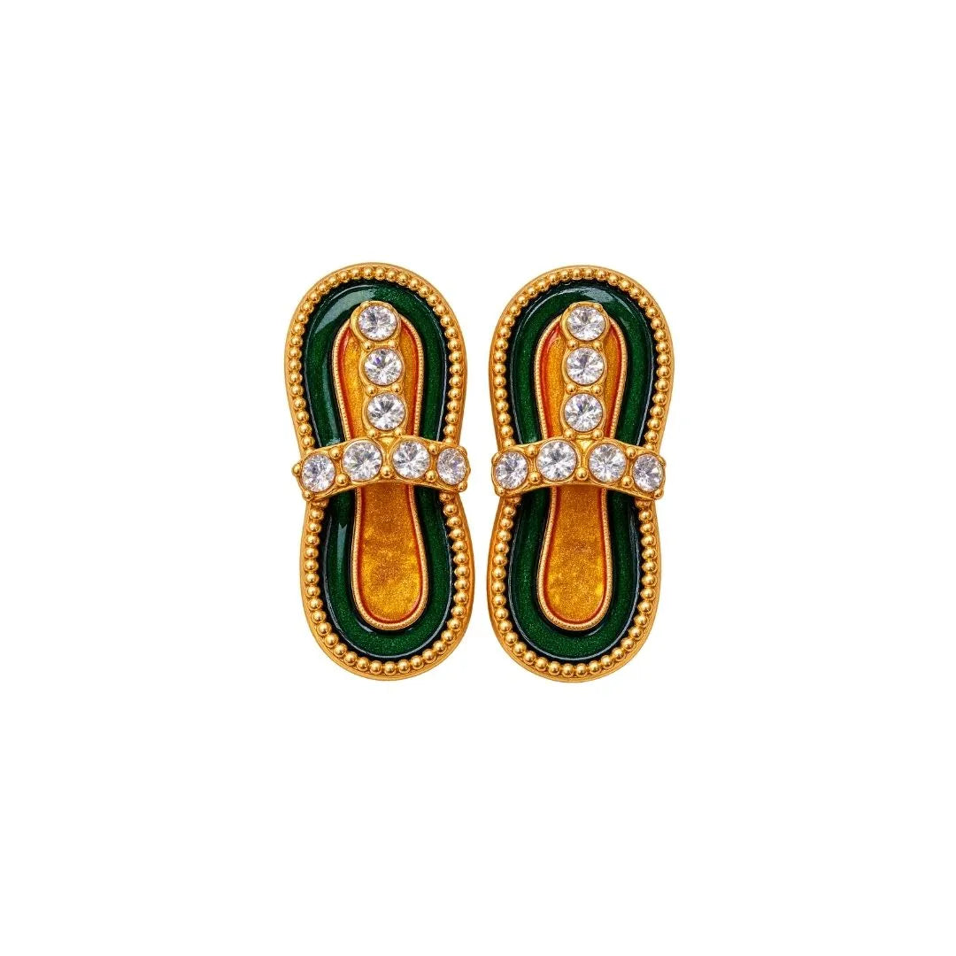 Green & Golden Kundan Design Metal Slippers for Laddu Gopal