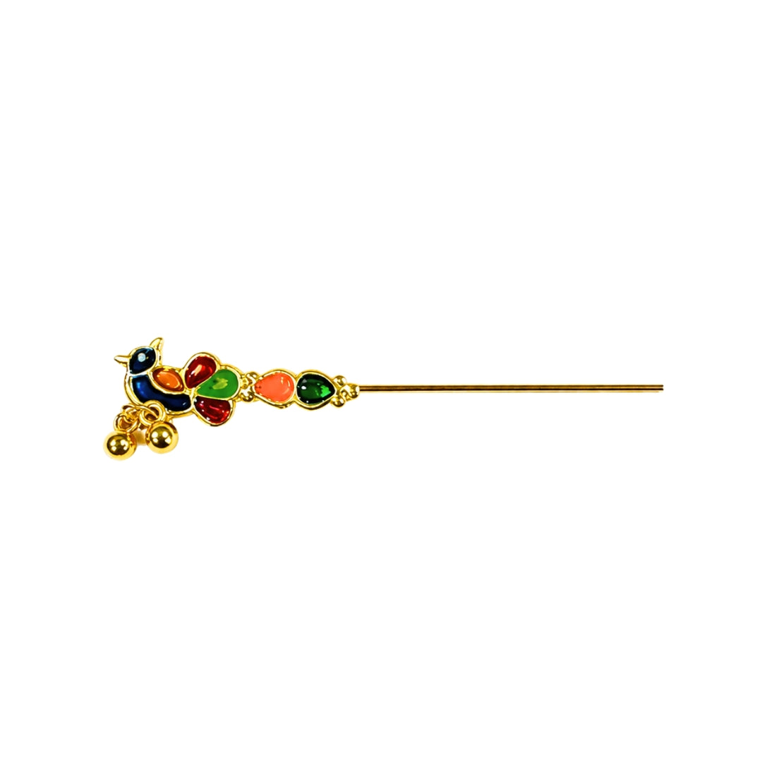 Premium Laddu Gopal Peacock Design Bansuri with Color Stones (Golden Finish)