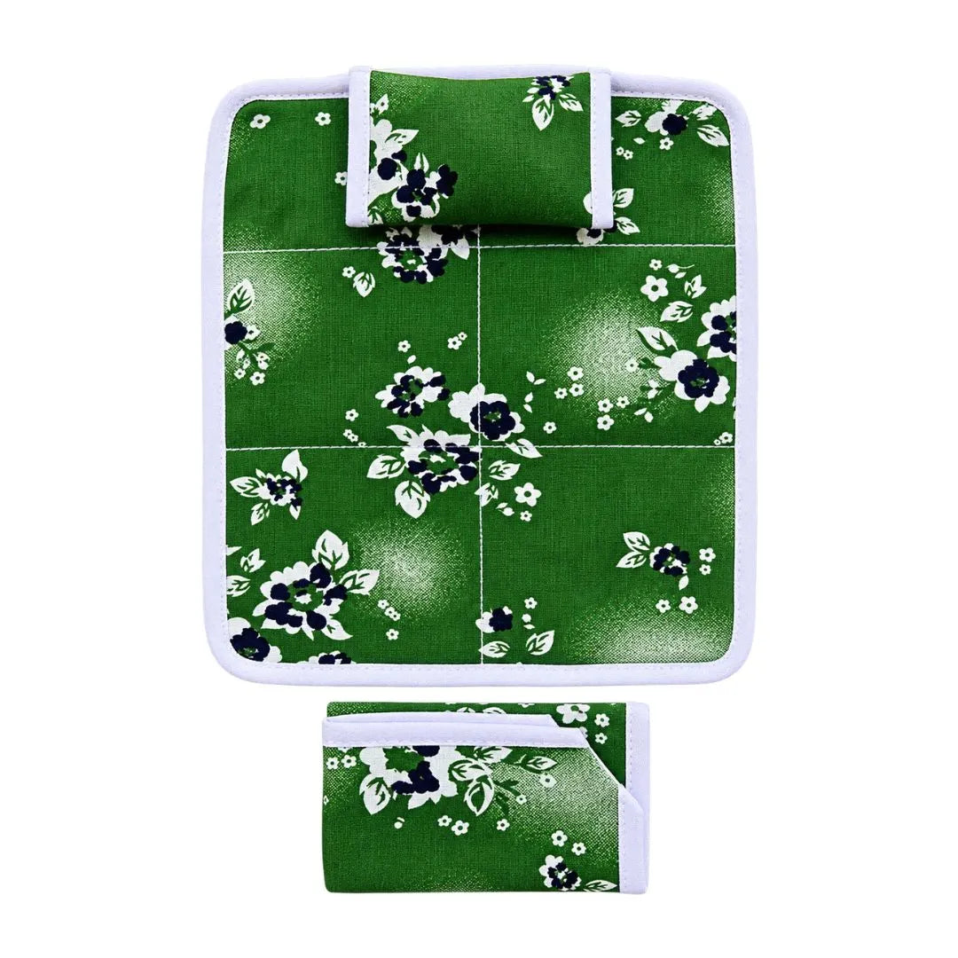 Green Floral Print Soft Cotton Bedding Set for Laddu Gopal (6x8 Inch)