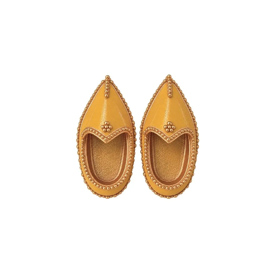 Traditional Golden Beaded Metal Mojari for Laddu Gopal