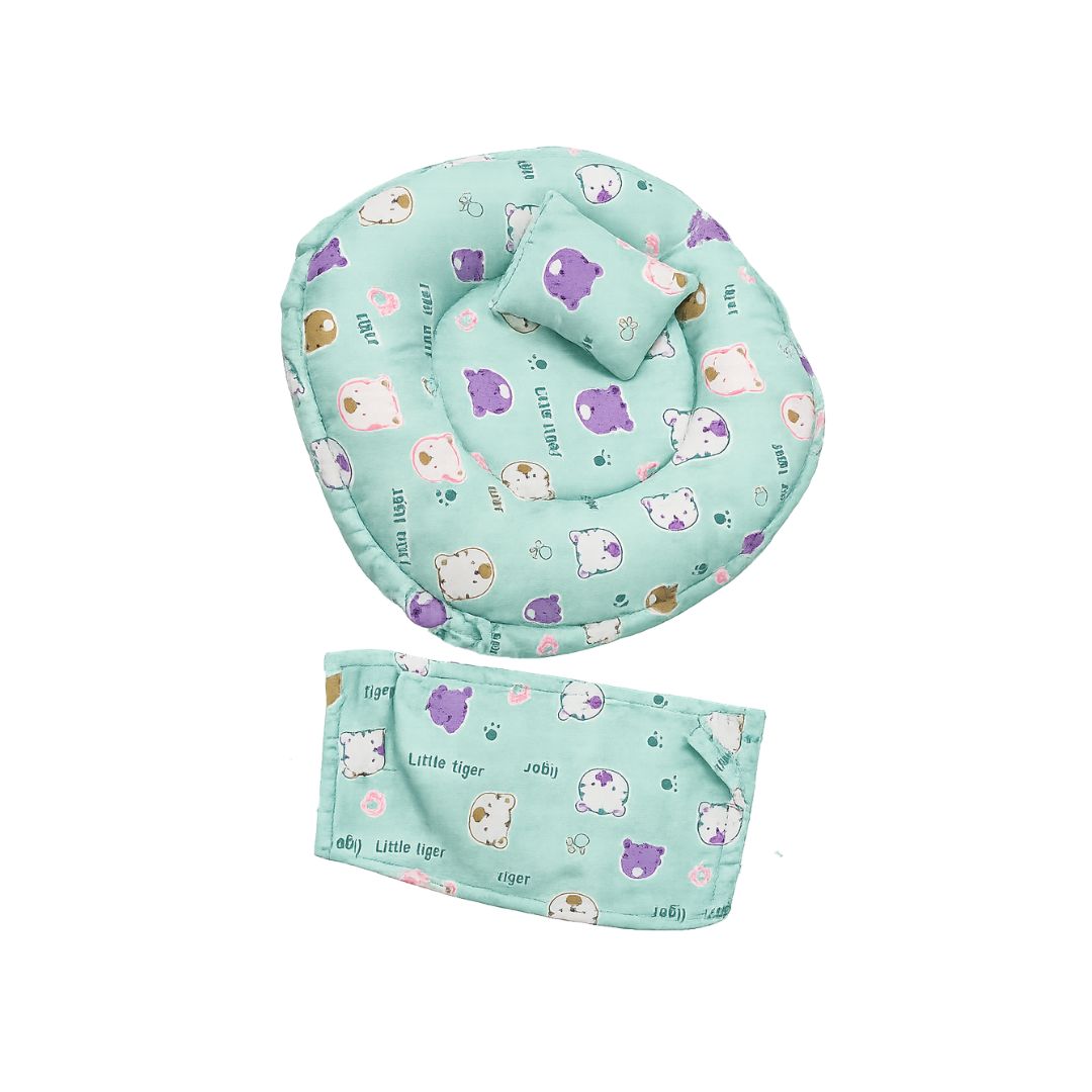 Cotton Round Shape Bed/Bister for Kanha Ji with 1 Pillows Quilt Bedsheet