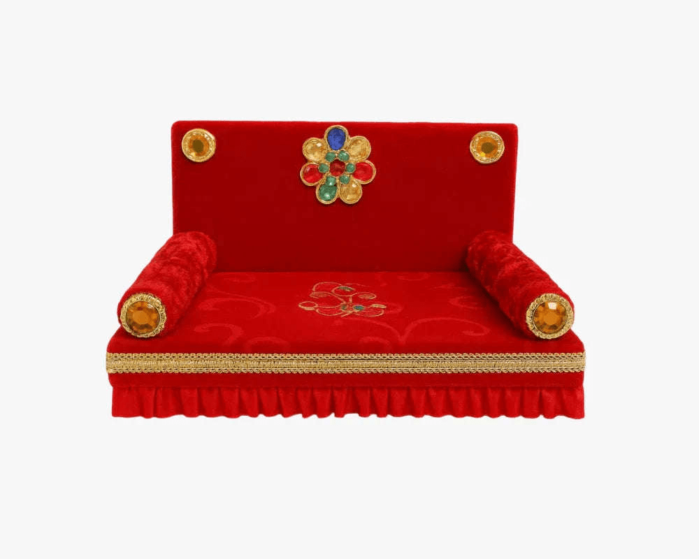 Beautiful Red Velvet Singhasan for Bal Gopal - Lordkart
