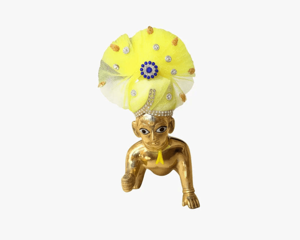 Beautiful Zari & Stone Work Yellow Mukut for Bal Gopal - Lordkart