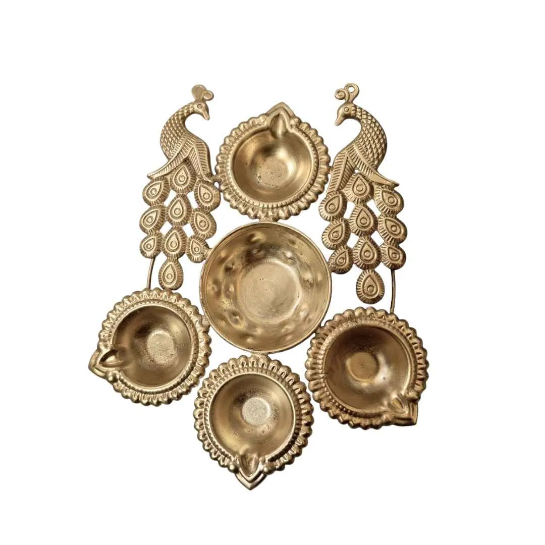 Premium Golden Metal Peacock Diya Set for Diwali Puja & Home Decoration
