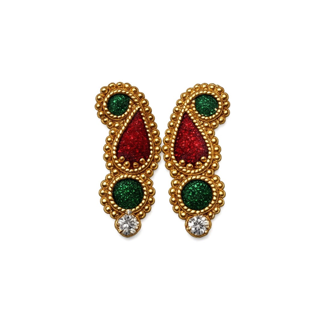 Decorative Green Red Jarkan Earrings for Laddu Gopal (Size 0-6) - Lordkart