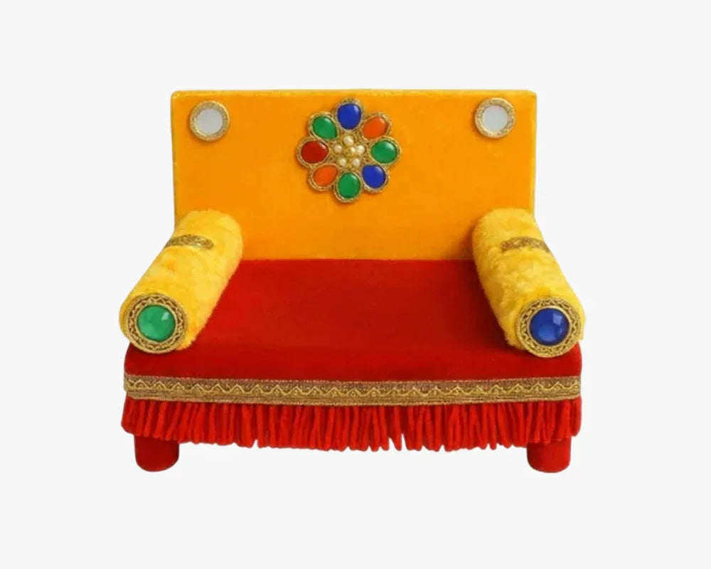 Decorative Yellow Velvet Singhasan for Bal Gopal Lordkart